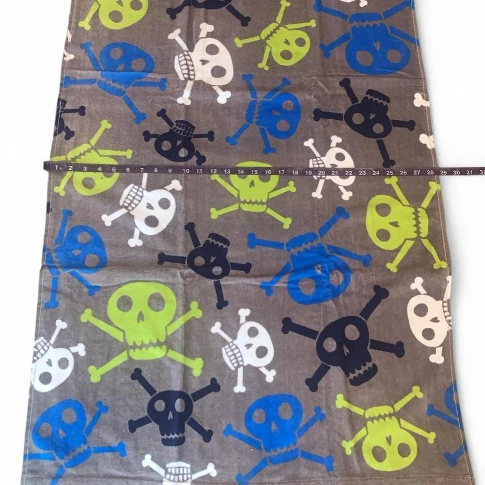 Jumping Beans Gray and Blue Skulls and Crossbones Velour Beach Towel